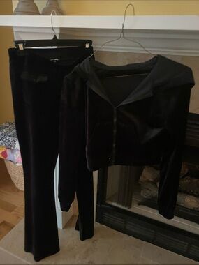 Fashion Nova Black Velvet Zip Hoodie & Track Pants Set